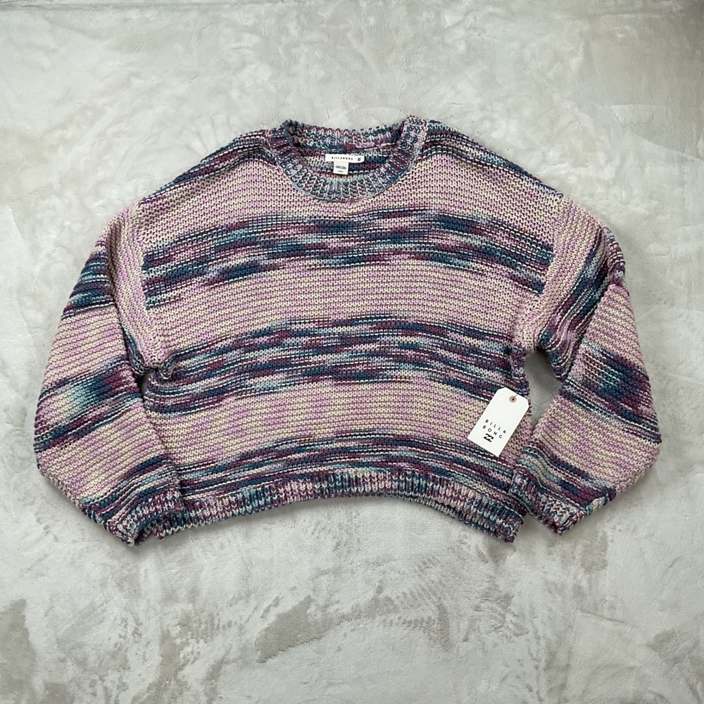 Billabong Fade Out Women Large Multi Color Space Dye Chunky Knit Cropped Sweater - Picture 1 of 7